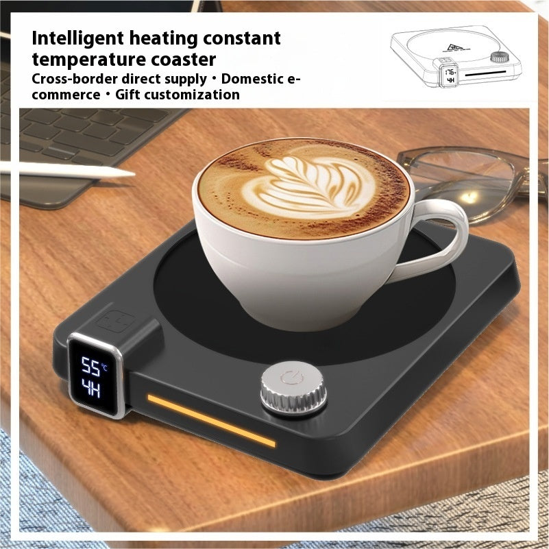 GlowWarm™ Smart Heating Coaster – Wood Grain Edition
