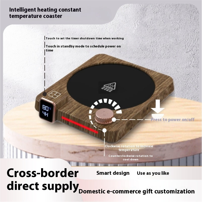 GlowWarm™ Smart Heating Coaster – Wood Grain Edition