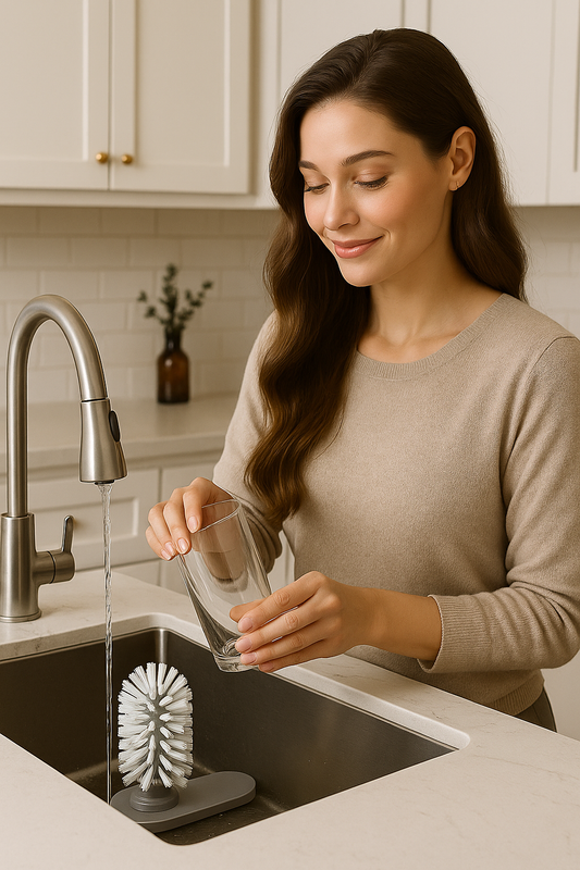 PureBrush™ Dual-Head Cup & Glass Scrubber – Wall-Mount Luxury Cleaning Tool