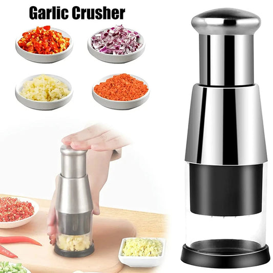 Stainless Steel Manual Food Chopper – Quick Press Dicer for Garlic, Onion & More